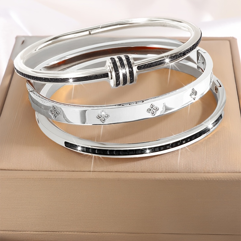 Boho Style Stainless Steel Bracelet Set 18K Golden Plating & Rhinestone Accents